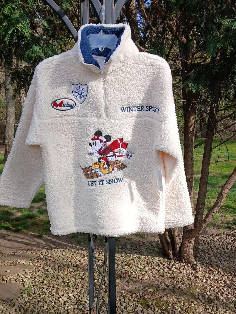 Disney Mickey Mouse Women's Winter Sherpa Quarter-Zip Pullover in cream. Sz XL